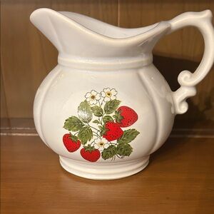 McCoy White Ceramic Pitcher with Red Strawberry Design